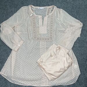 DR 2 Shirt Womens Size 1X Pink Sheer With Cami Casual Work Business